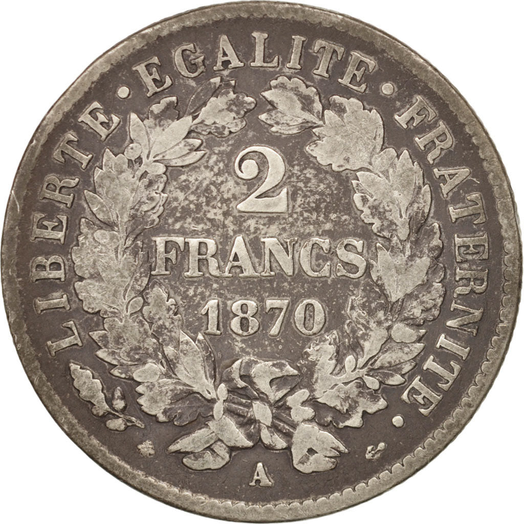 France, Cérès, 2 Francs, 1870, Paris, F(12-15), Silver, KM:817.1