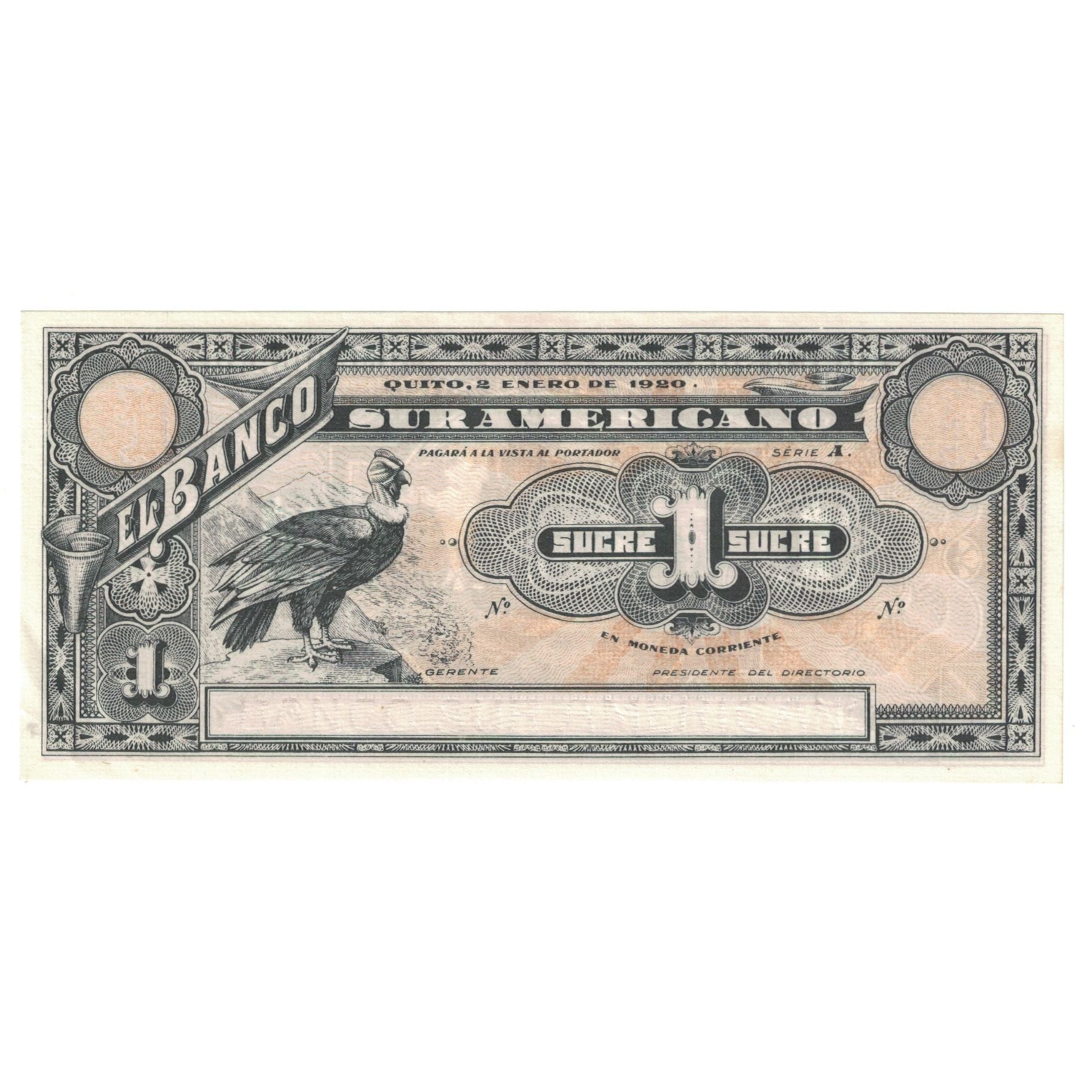 Banconote, Ecuador, 1 Sucre, 1920, 1920-01-02, KM:S251r, FDS
