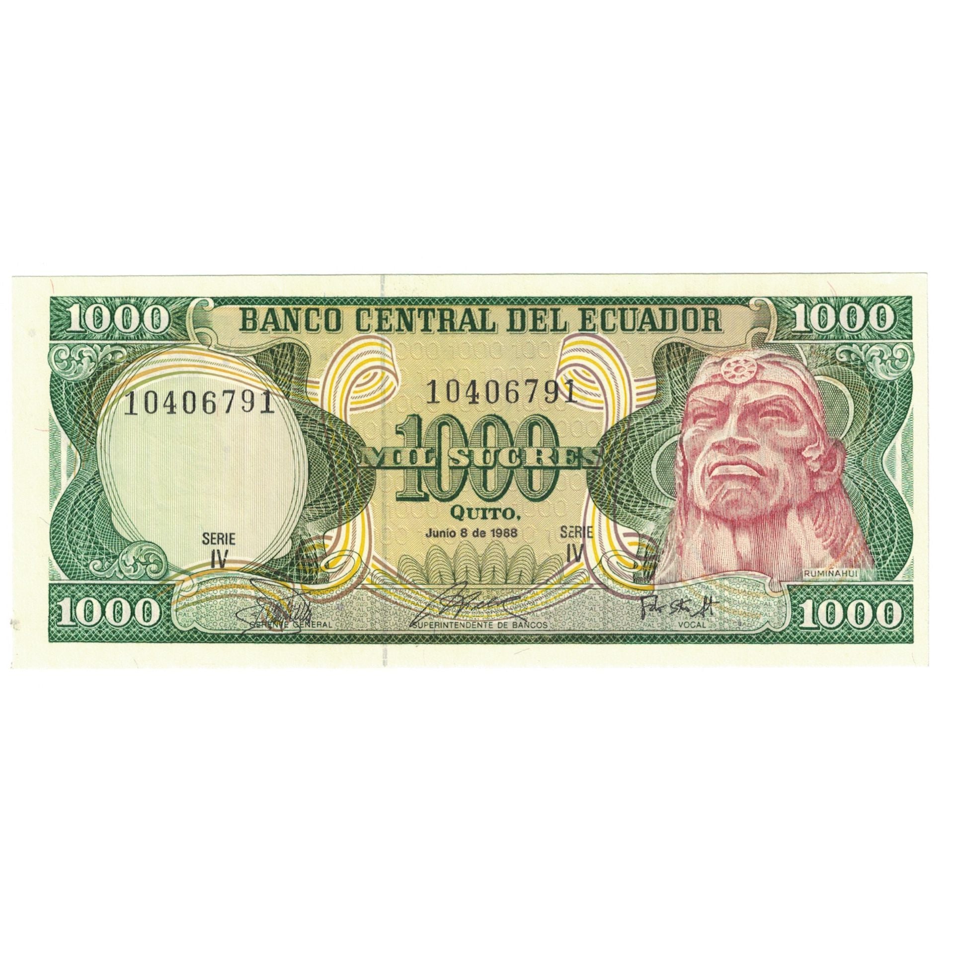 Banknote, Ecuador, 1000 Sucres, 1988, 1988-06-08, KM:125a, UNC(65-70)