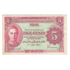 Banknote, MALAYA, 5 Cents, 1941, 1941-07-01, KM:7a, EF(40-45)