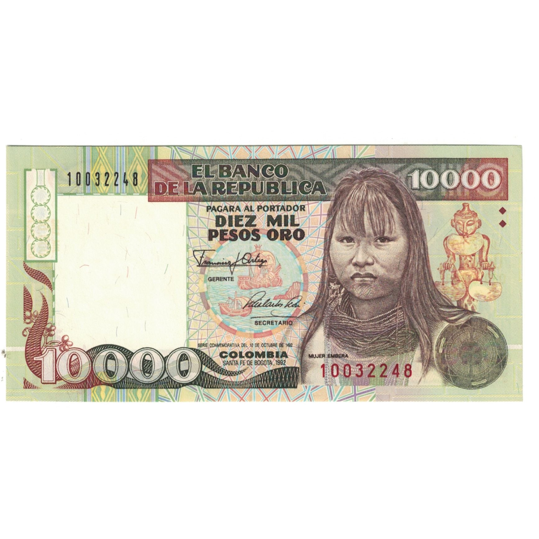 Banknote, Colombia, 10,000 Pesos Oro, 1992, KM:437A, UNC(65-70)