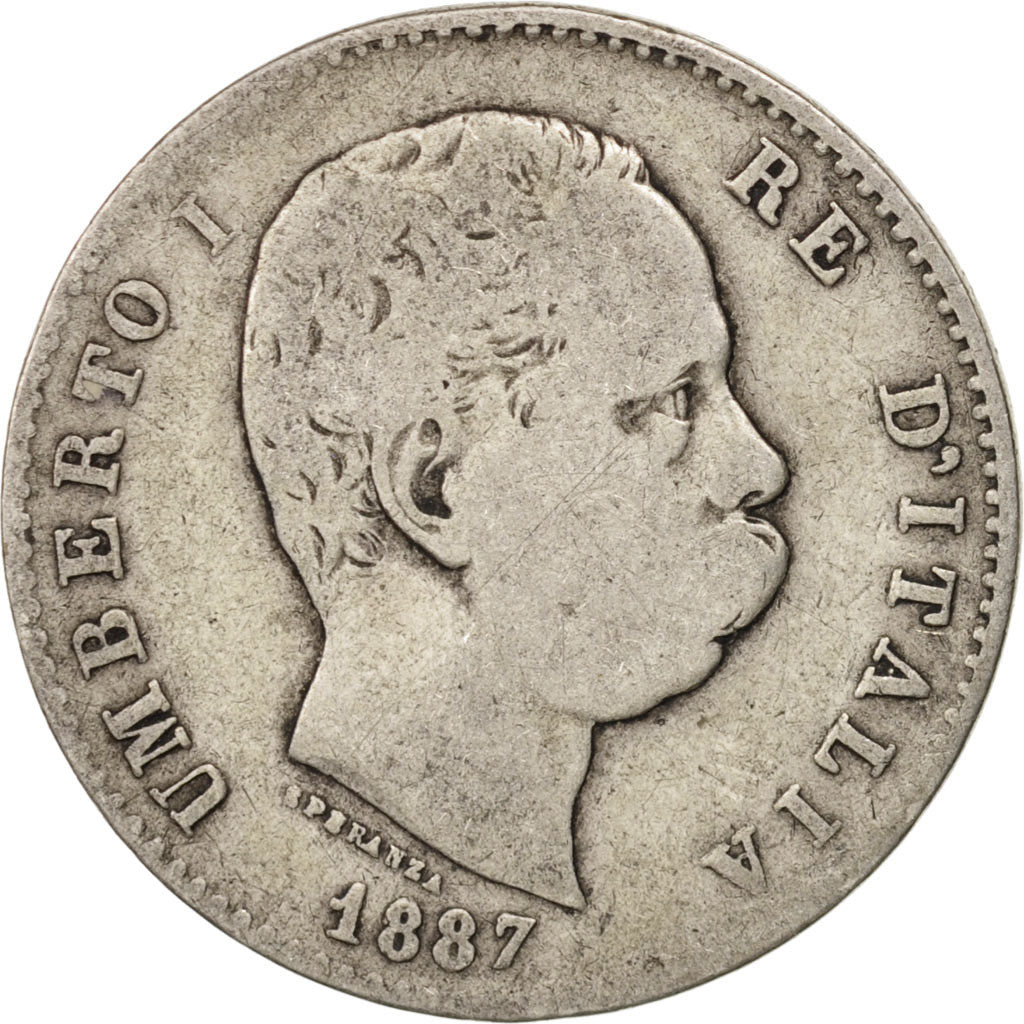 Italy, Umberto I, Lira, 1887, Milan, VF(20-25), Silver, KM:24.2