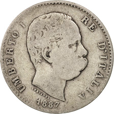 Italy, Umberto I, Lira, 1887, Milan, VF(20-25), Silver, KM:24.2