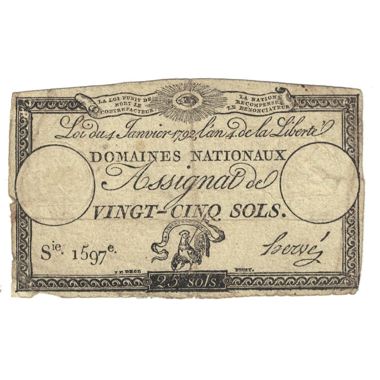 France, 25 Sols, 1792, SERIE 1597, VF(20-25), KM:A55