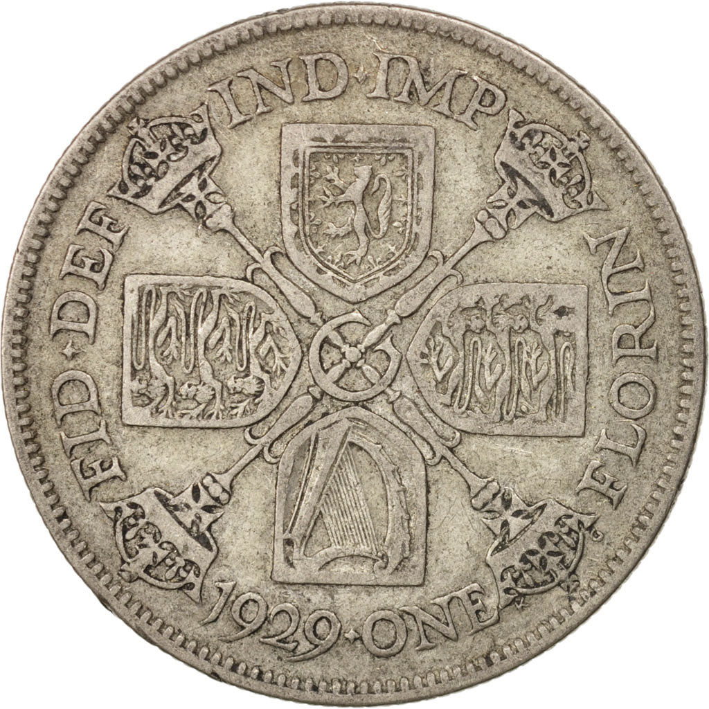 Great Britain, George V, Florin, Two Shillings, 1929, EF(40-45), Silver, KM:834