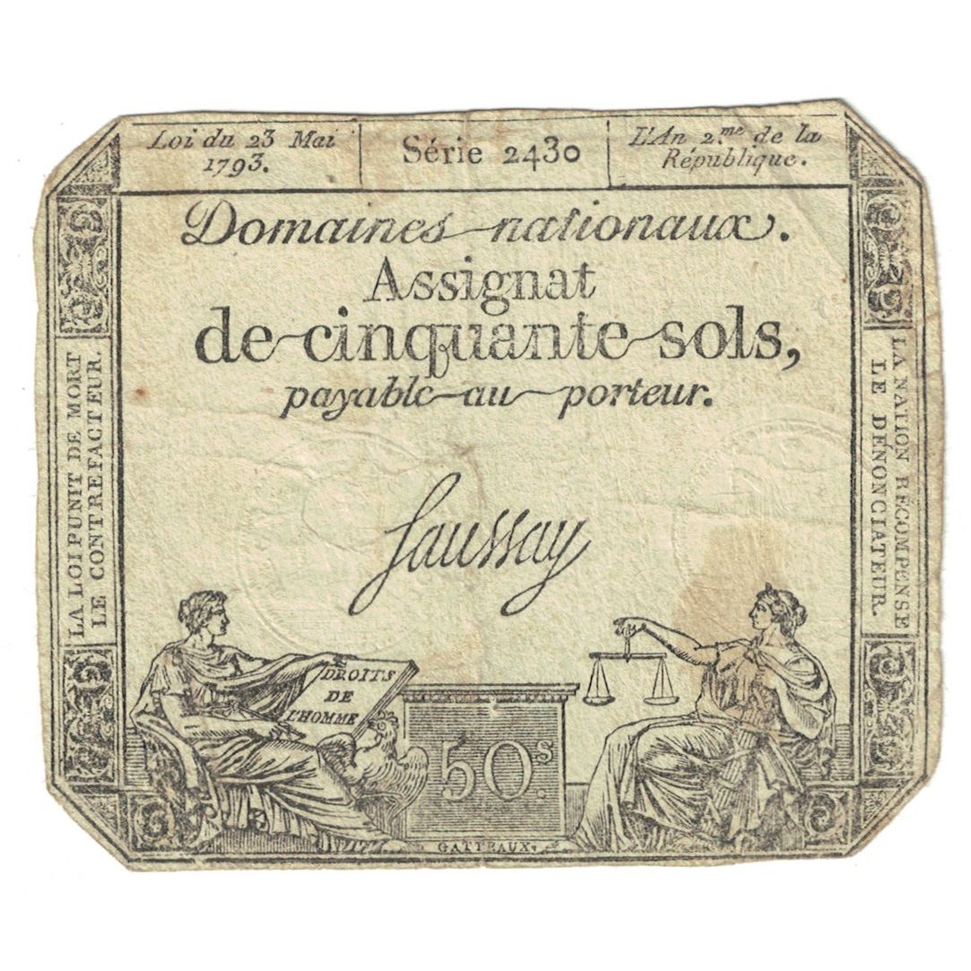 Francia, 50 Sols, 1793, SERIE 2430, MB, Fayette:ass42e, KM:A70a