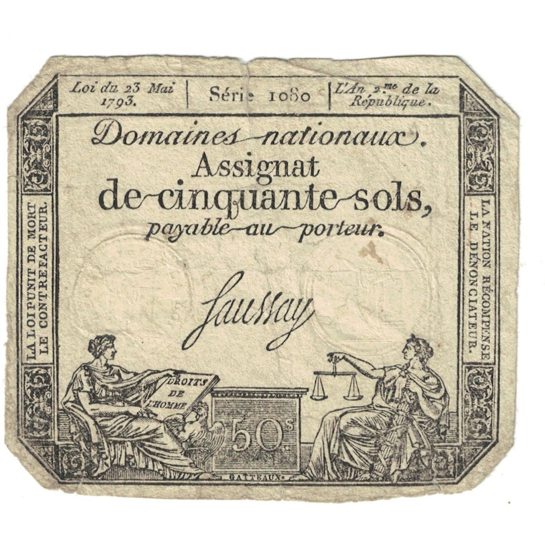 Francia, 50 Sols, 1793, SERIE 1080, BB, Fayette:ass42e, KM:A70a