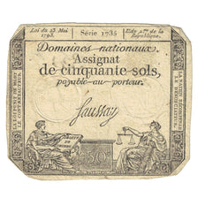 France, 50 Sols, 1793, SERIE 1735, VF(20-25), Fayette:ass42e, KM:A70a