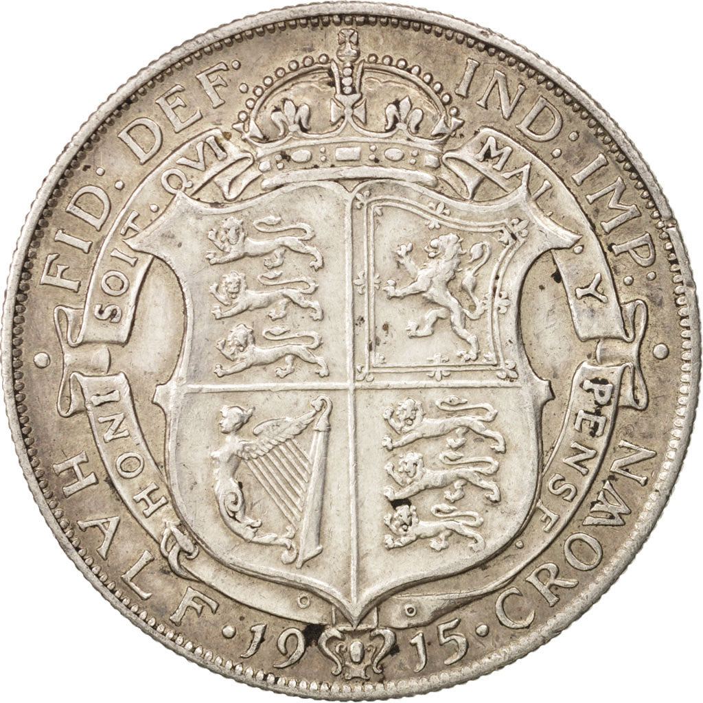 Great Britain, George V, 1/2 Crown, 1915, AU(50-53), Silver, KM:818.1