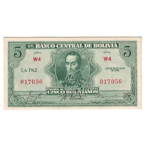 Banknote, Bolivia, 5 Bolivianos, 1928, 1928-07-20, KM:129, UNC(60-62)