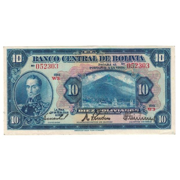 Billete, 10 Bolivianos, 1928, Bolivia, 1928-07-20, KM:121a, EBC