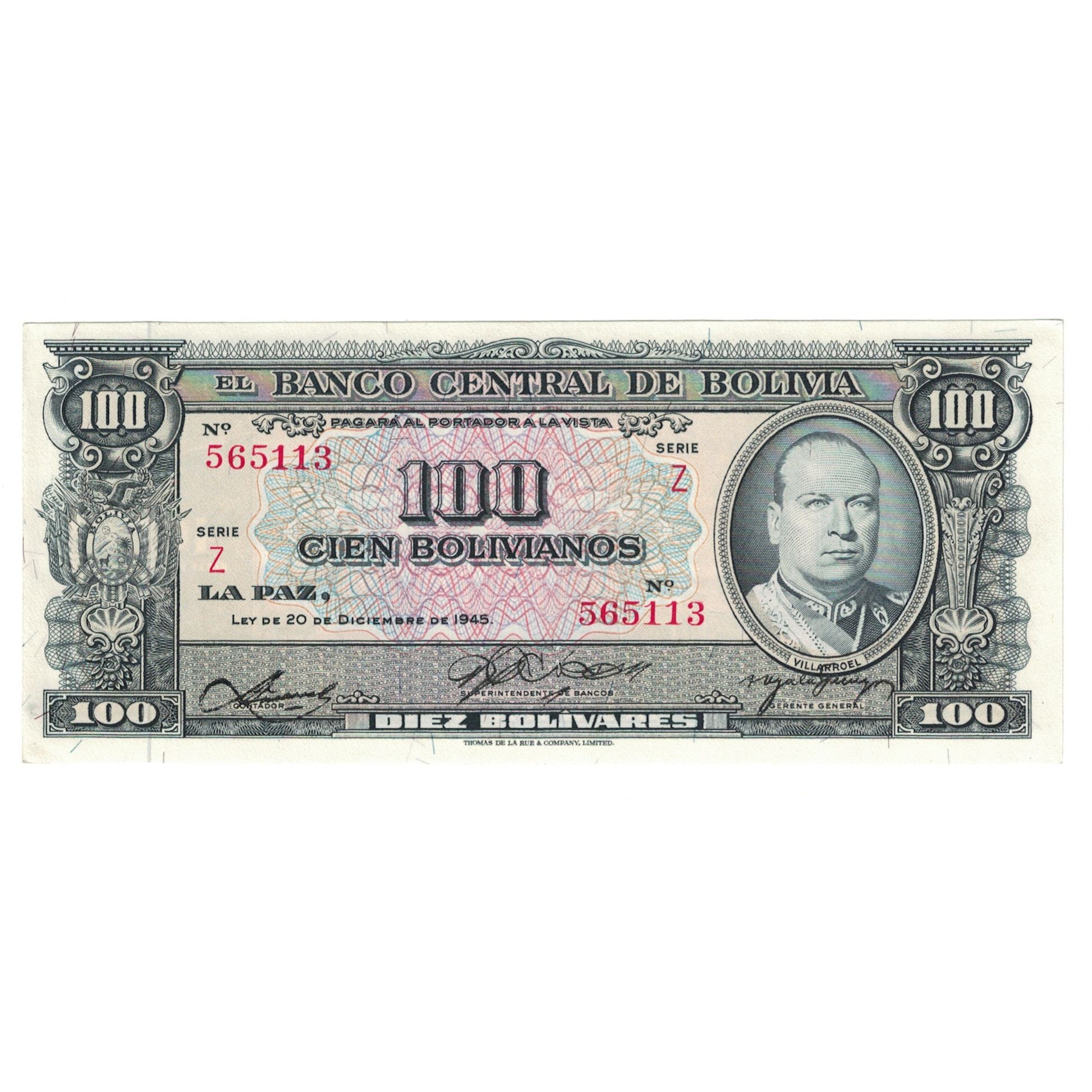 Billete, 100 Bolivianos, 1945, Bolivia, 1945-12-20, KM:147, UNC