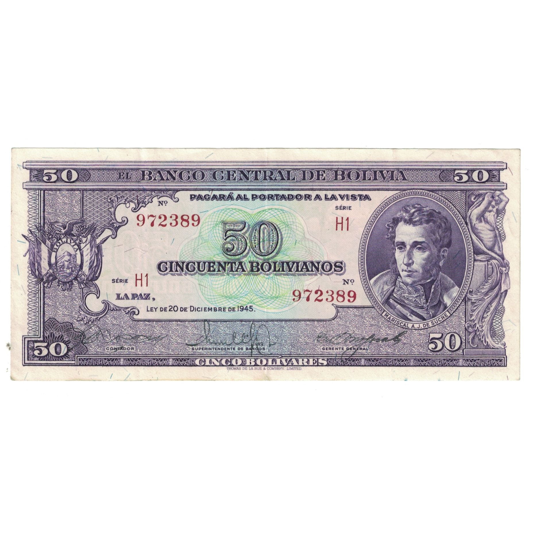 Biljet, Bolivia, 50 Bolivianos, 1945, 1945-12-20, KM:141, SUP