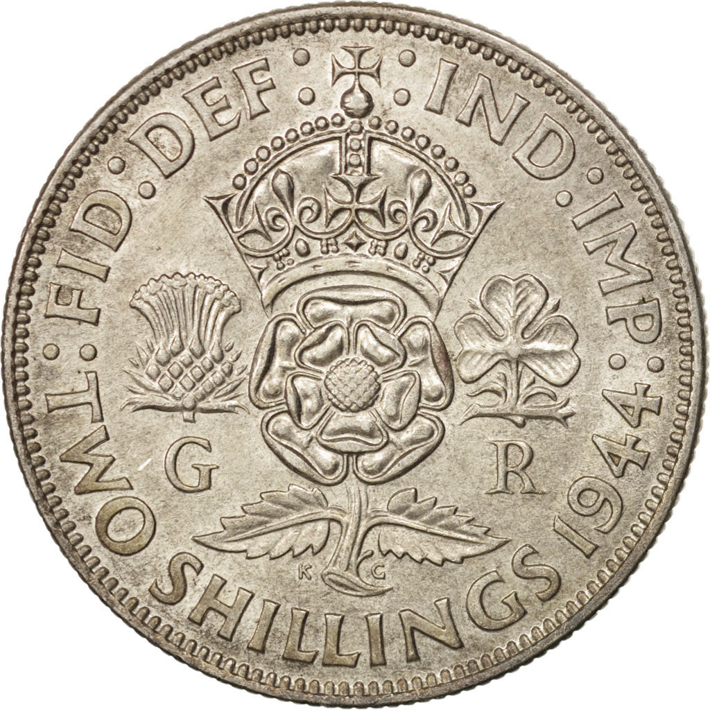 Great Britain, George VI, Florin, Two Shillings, 1944, AU(55-58), Silver, KM:855