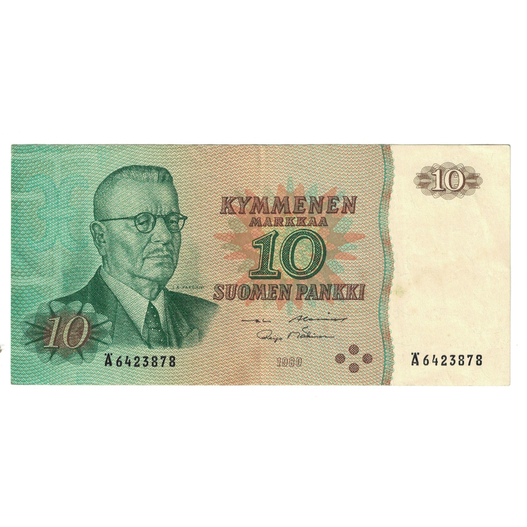 Banknote, Finland, 10 Markkaa, 1980, 1980, KM:100a, AU(55-58)