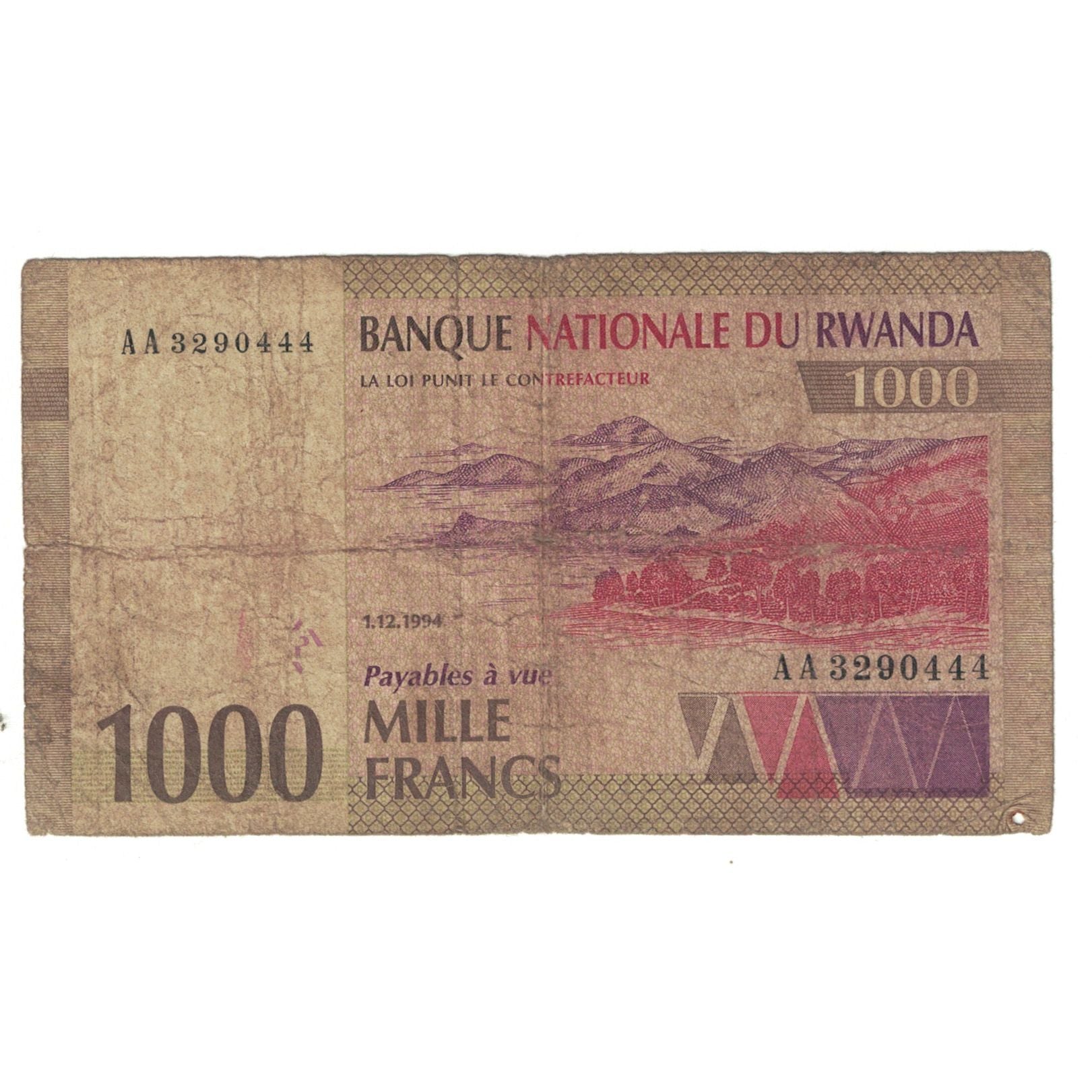 Banknote, Rwanda, 1000 Francs, 1994, 1994-12-01, KM:24a, F(12-15)