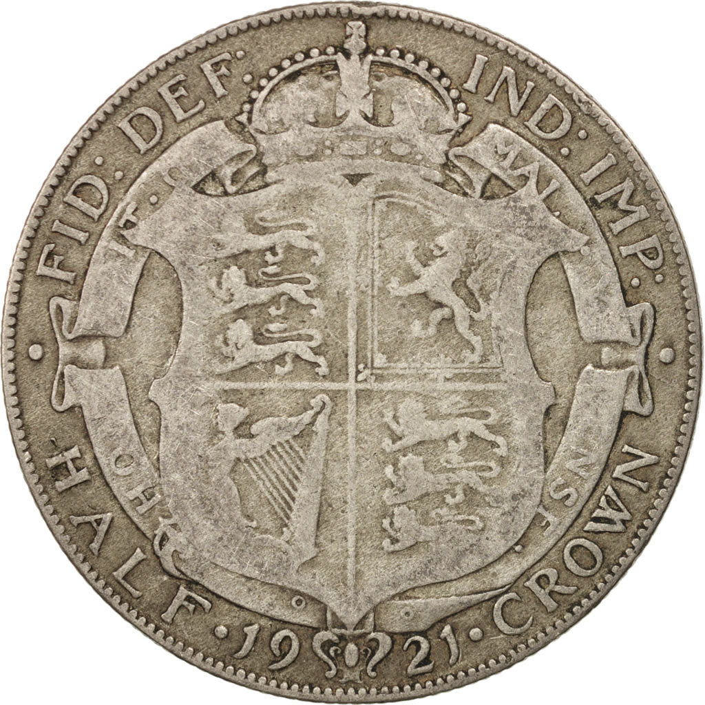 Great Britain, George V, 1/2 Crown, 1921, VF(20-25), Silver, KM:818.1a