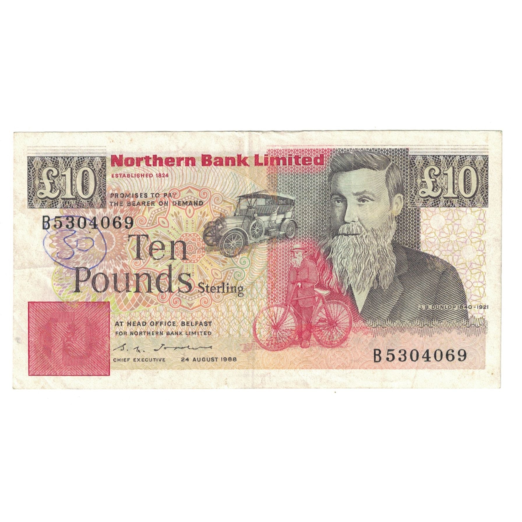 Banconote, Irlanda del Nord, 10 Pounds, 1988, 1988-08-24, KM:194a, MB+