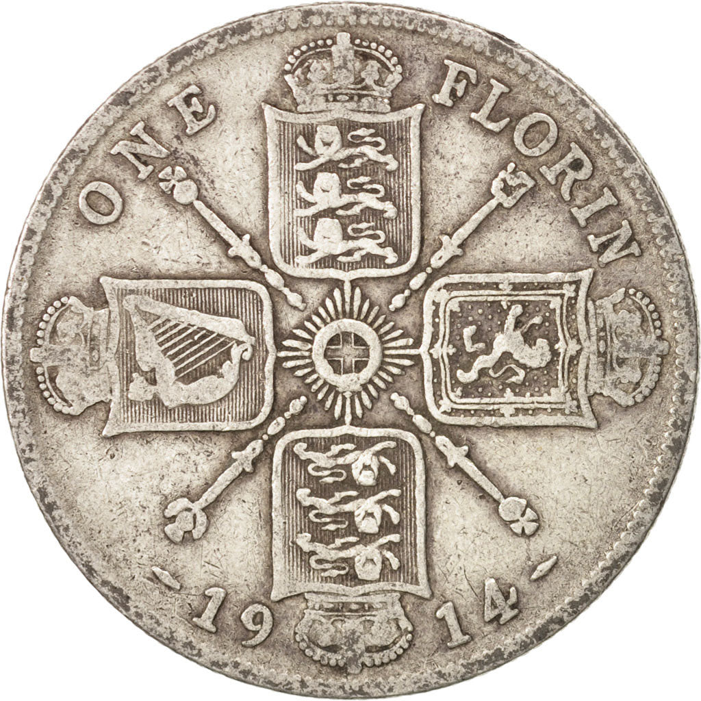 Great Britain, George V, Florin, Two Shillings, 1914, VF(20-25), Silver, KM:817