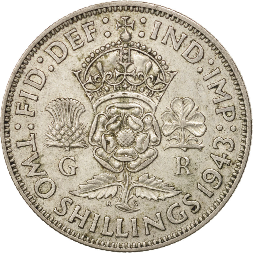 Great Britain, George VI, Florin, Two Shillings, 1943, AU(50-53), Silver, KM:855