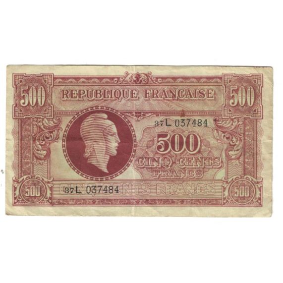 Francja, 500 Francs, Marianne, 1945, 37L037484, VF(30-35), Fayette:VF11.01