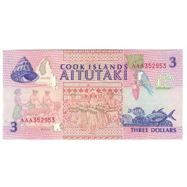 Billet, Îles Cook, 3 Dollars, KM:3a, NEUF