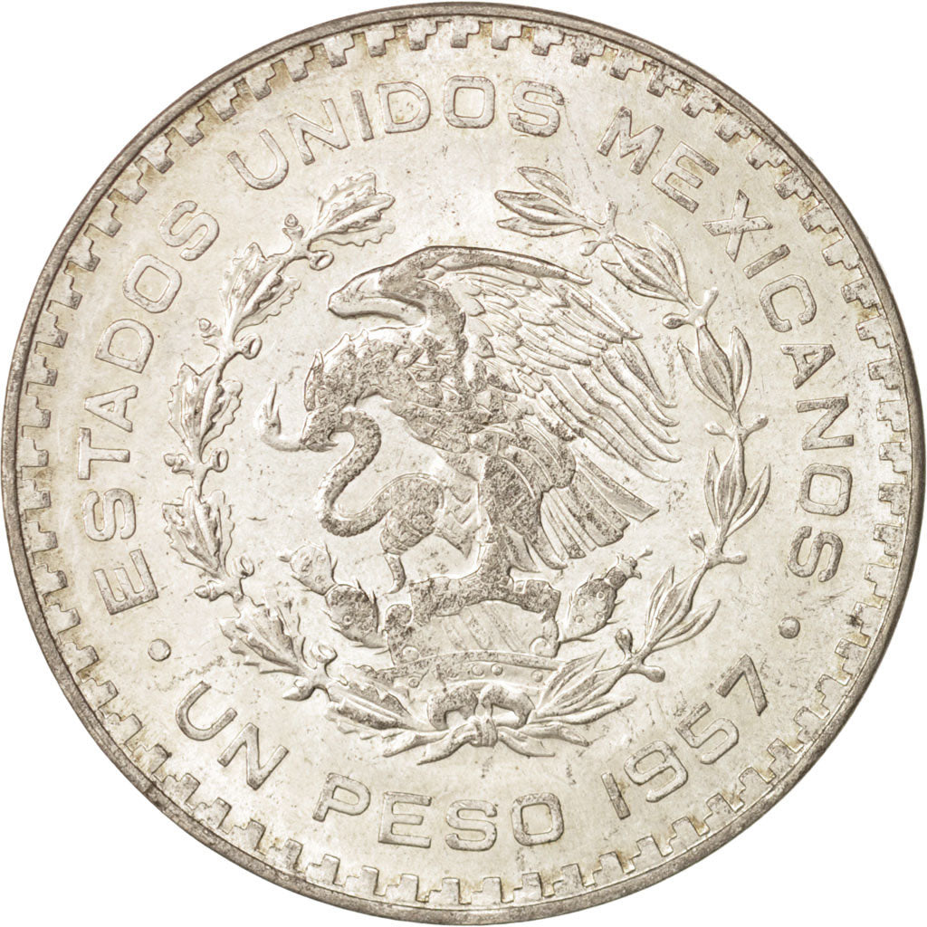 Mexico, Peso, 1957, Mexico City, AU(55-58), Silver, KM:458