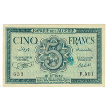 Banknote, Algeria, 5 Francs, 1942, 1942-11-16, KM:91, AU(55-58)