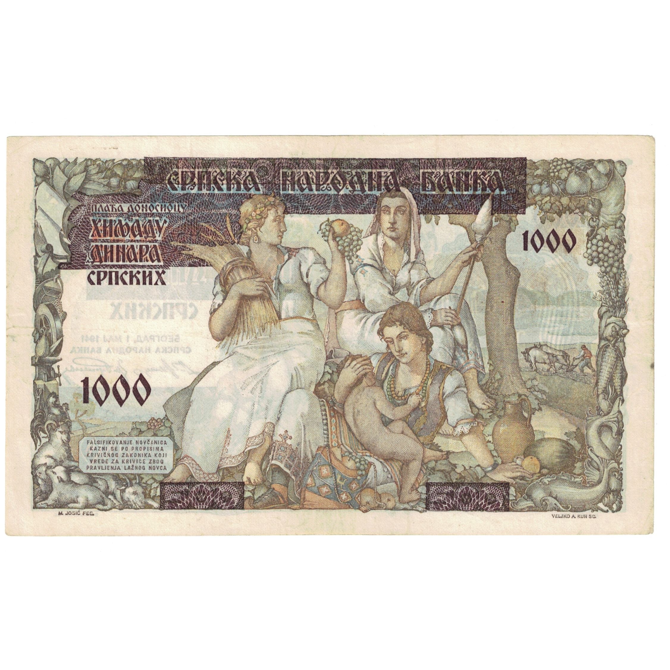 Banknote, Serbia, 1000 Dinara on 500 Dinara, 1941, 1941-05-01, KM:24, EF(40-45)