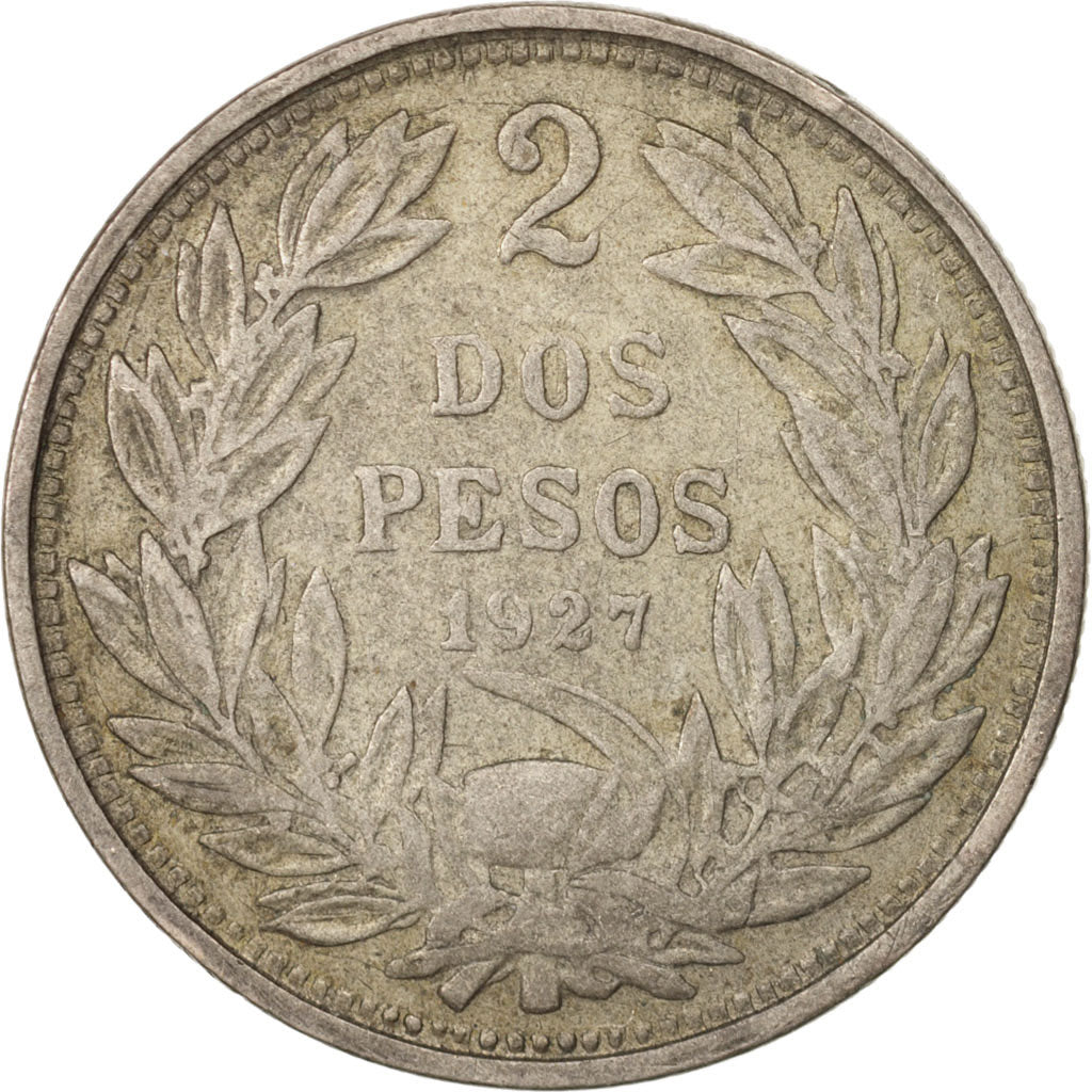 Chile, 2 Pesos, 1927, Santiago, EF(40-45), Silver, KM:172