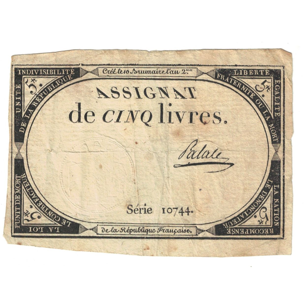 Frankreich, 5 Livres, SERIE 10744, SGE+, KM:A76, Lafaurie:171