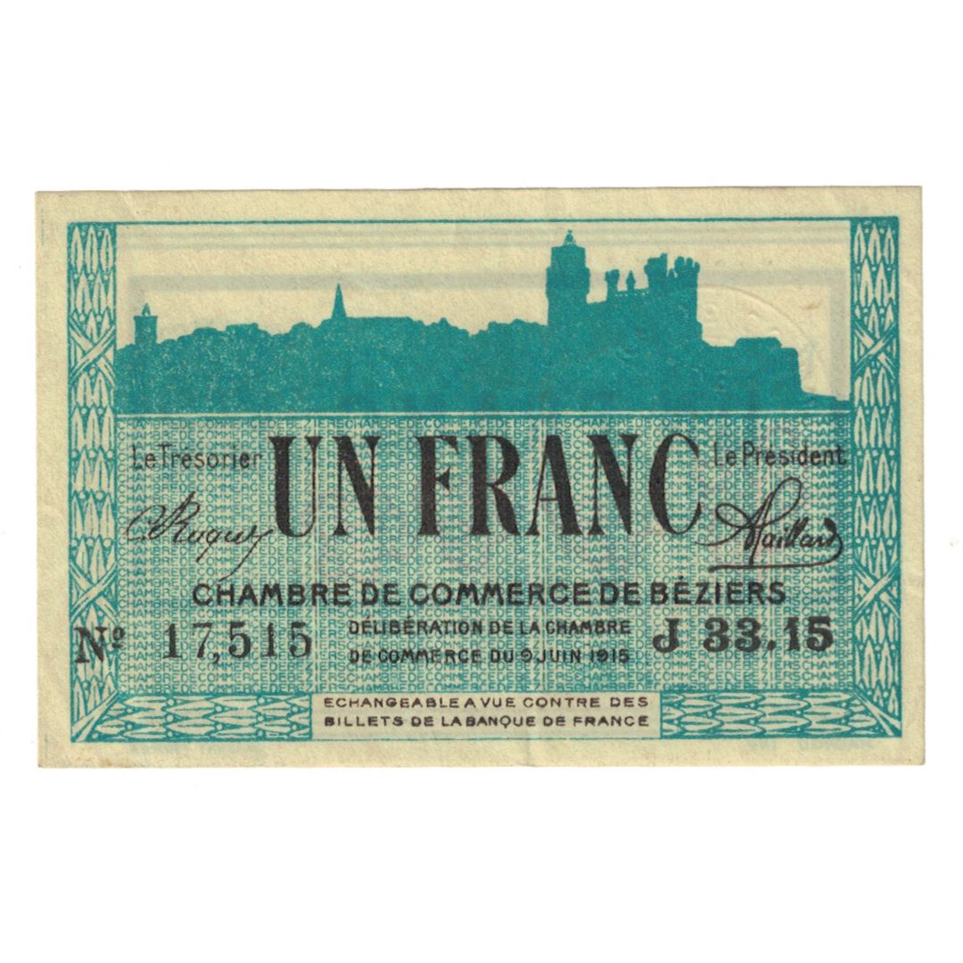 France, Béziers, 1 Franc, 1915, AU(55-58), Pirot:27-15