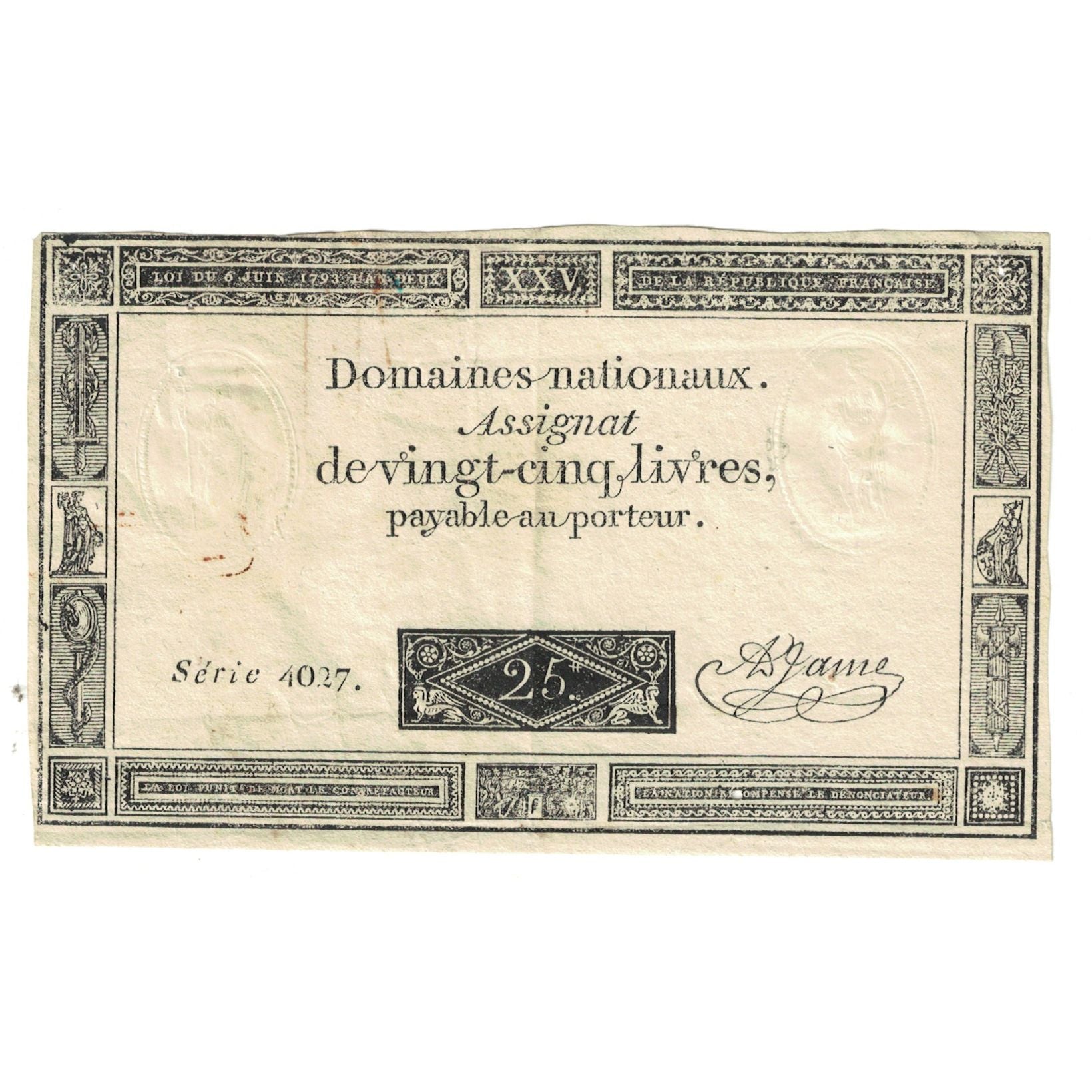 Francia, 25 Livres, 1793, SERIE 4027, BB, KM:A71