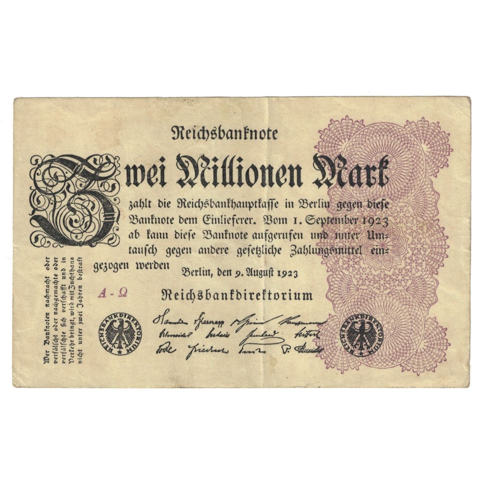 Banknote, Germany, 2 Millionen Mark, 1923, 1923-08-09, KM:104c, EF(40-45)