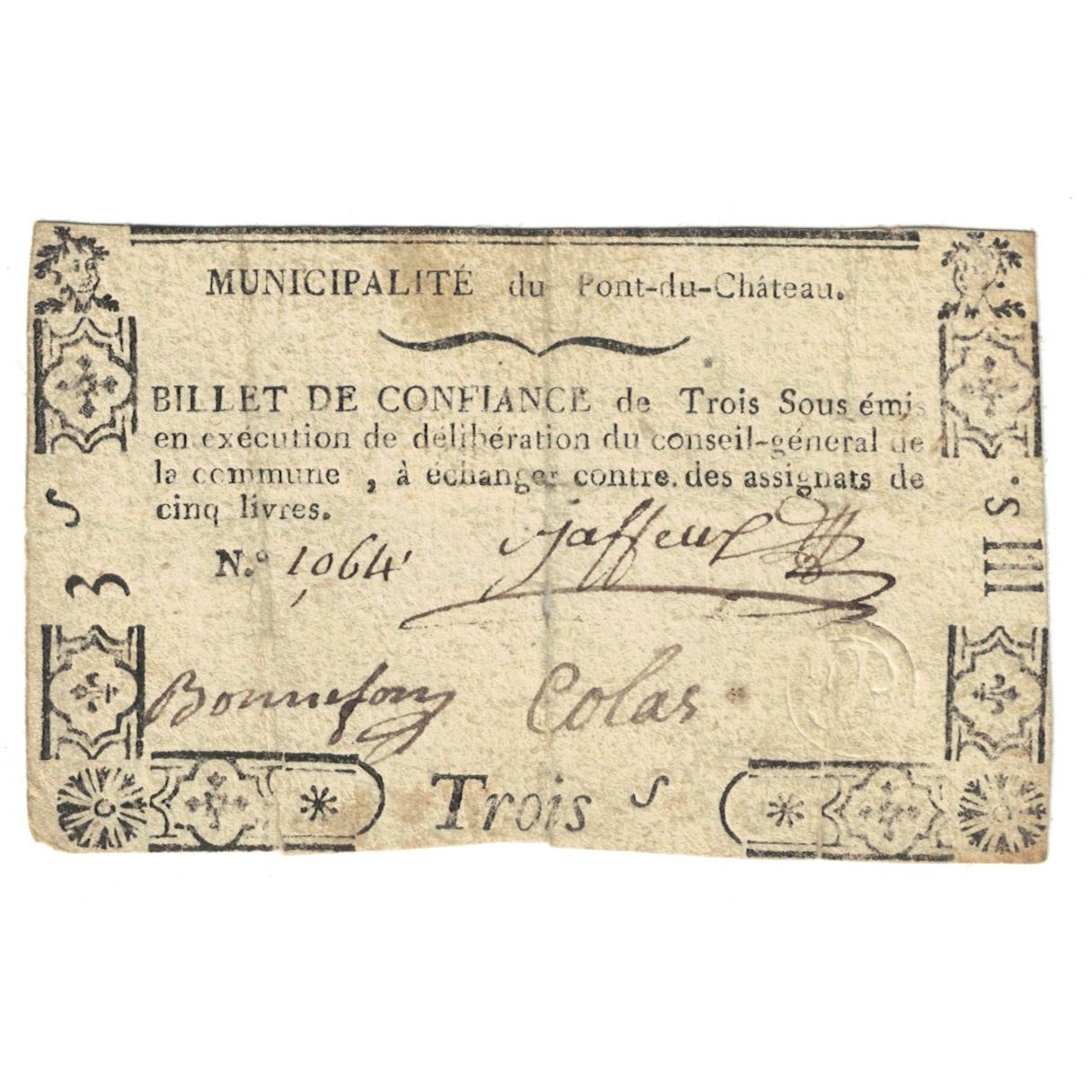 France, 3 Sous, Undated (1791-92), PONT-DU-CHATEAU, TTB