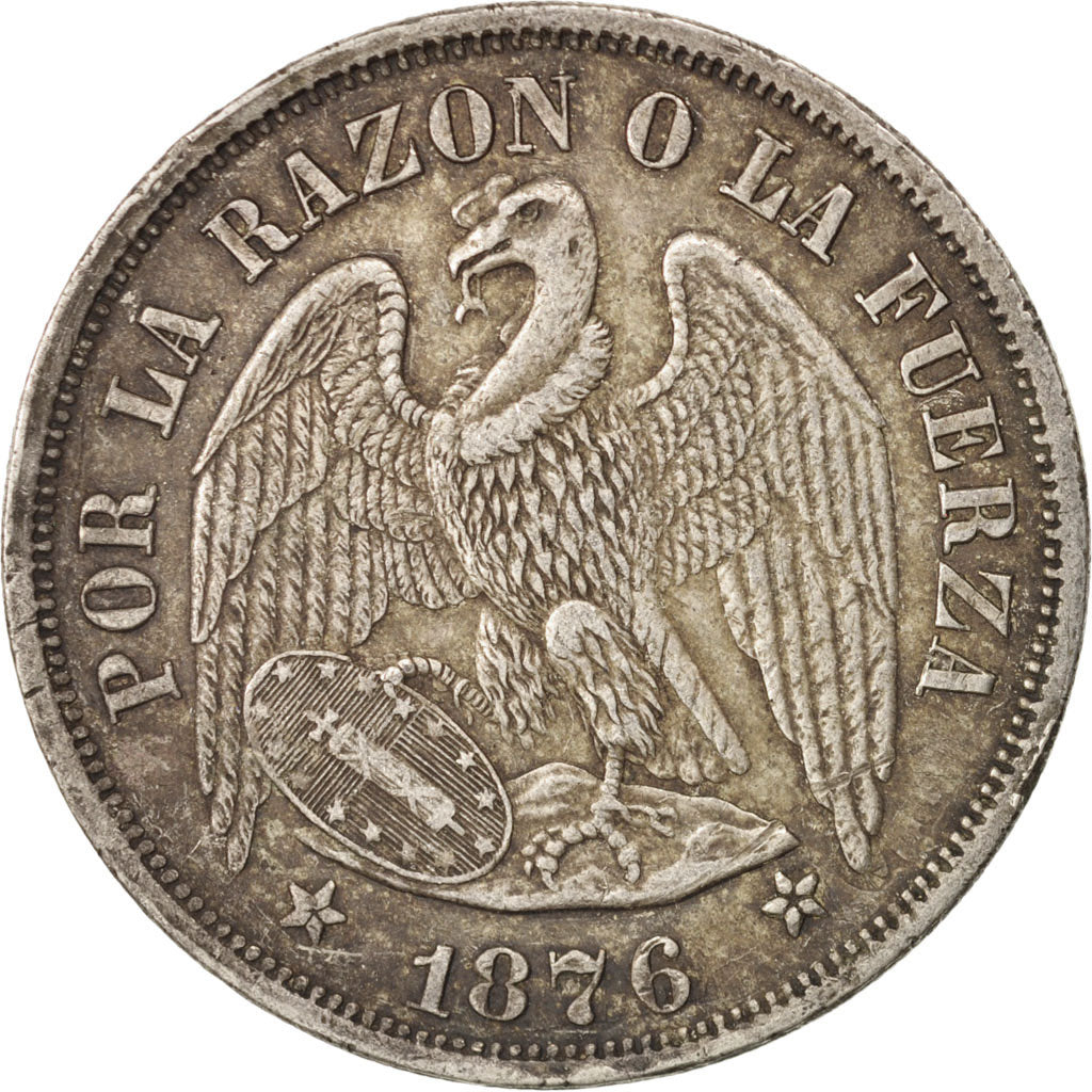 Chile, Peso, 1876, Santiago, EF(40-45), Silver, KM:142.1