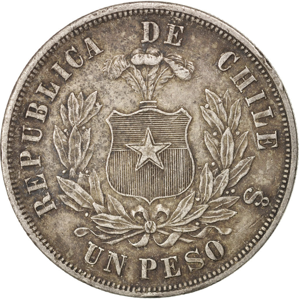 Chile, Peso, 1876, Santiago, EF(40-45), Silver, KM:142.1