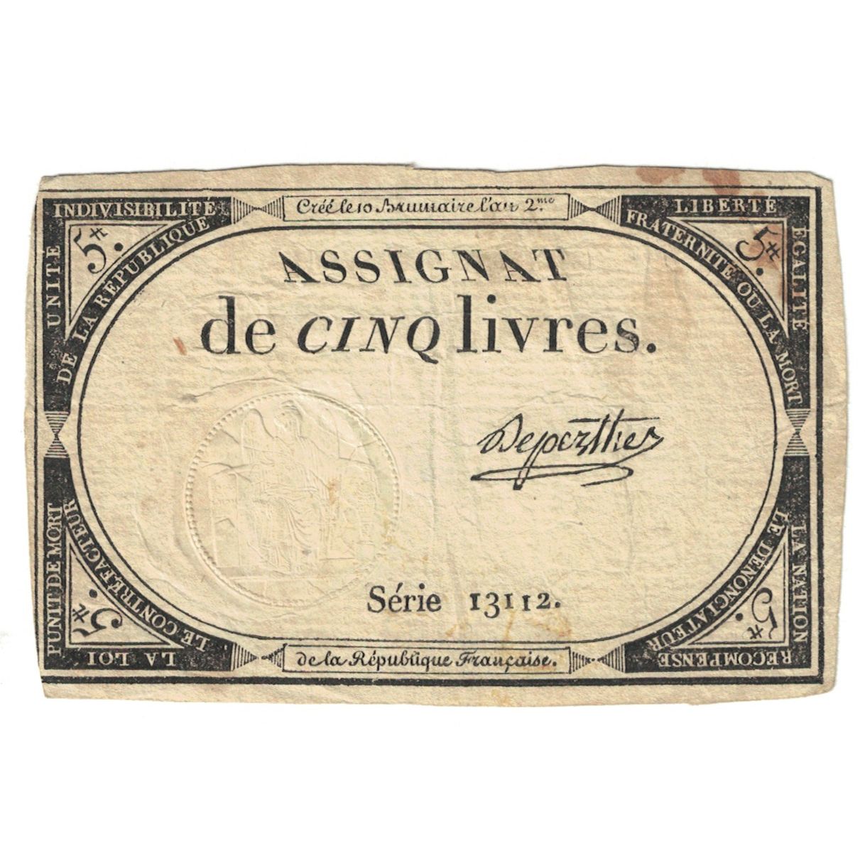 Frankrijk, 5 Livres, 1793, SERIE 13112, TB, KM:A76, Lafaurie:171