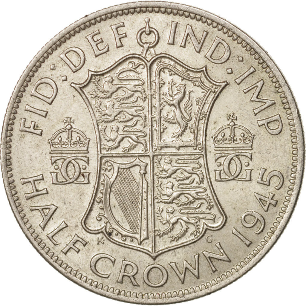Great Britain, George VI, 1/2 Crown, 1945, AU(55-58), Silver, KM:856