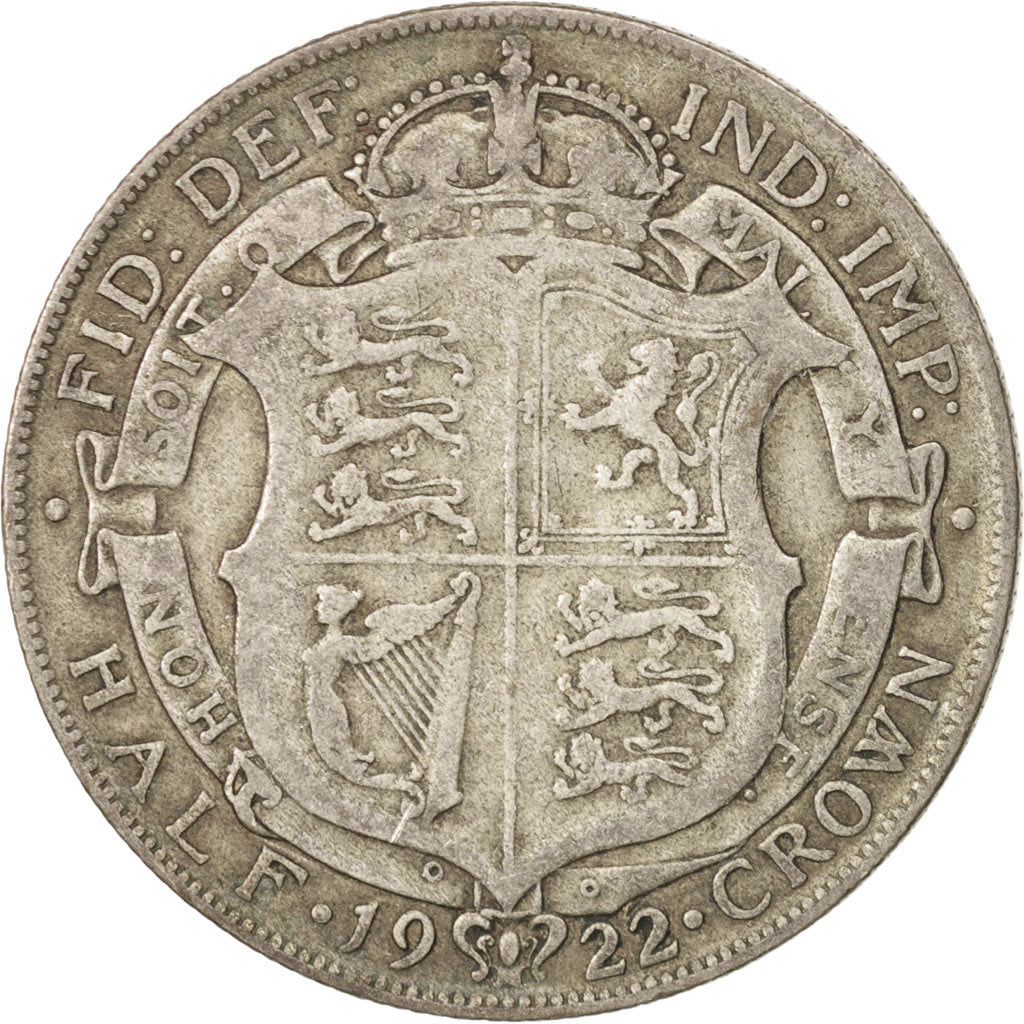 Great Britain, George V, 1/2 Crown, 1922, VF(30-35), Silver, KM:818.1a