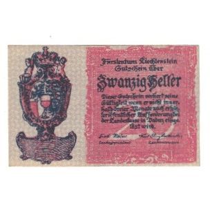 Nota, Listenstaine, Liechtenstein, 10 Heller, Blason, 1920, AU(55-58)