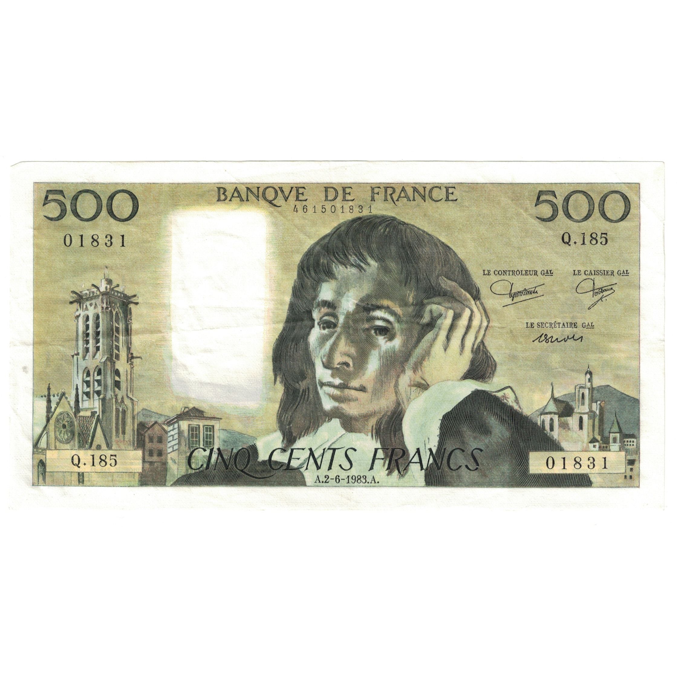 France, 500 Francs, Pascal, 1983, Q.185 01831, EF(40-45), Fayette:71.29, KM:156e