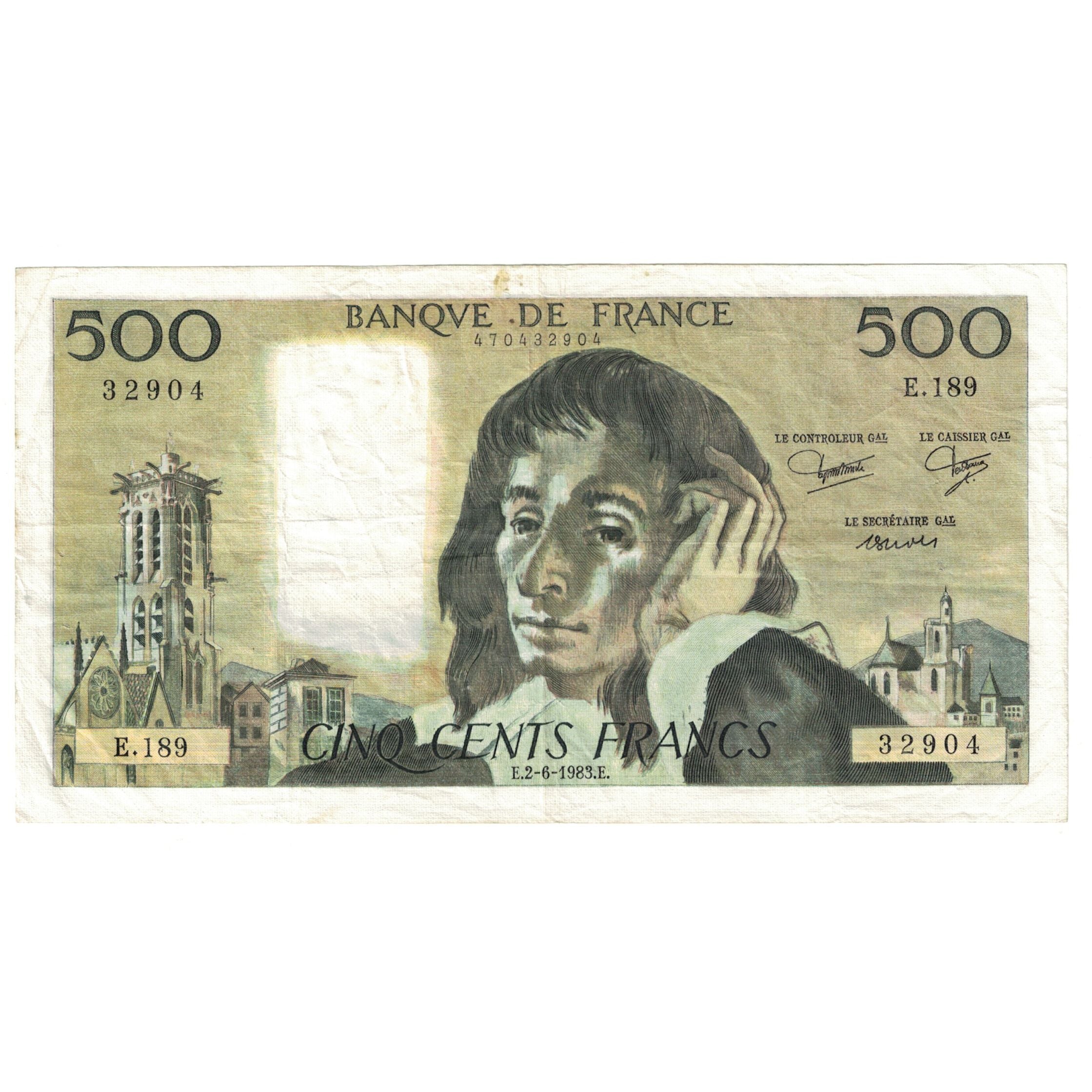 Francia, 500 Francs, Pascal, 1983, E.189 32904, BB, Fayette:71.29, KM:156e