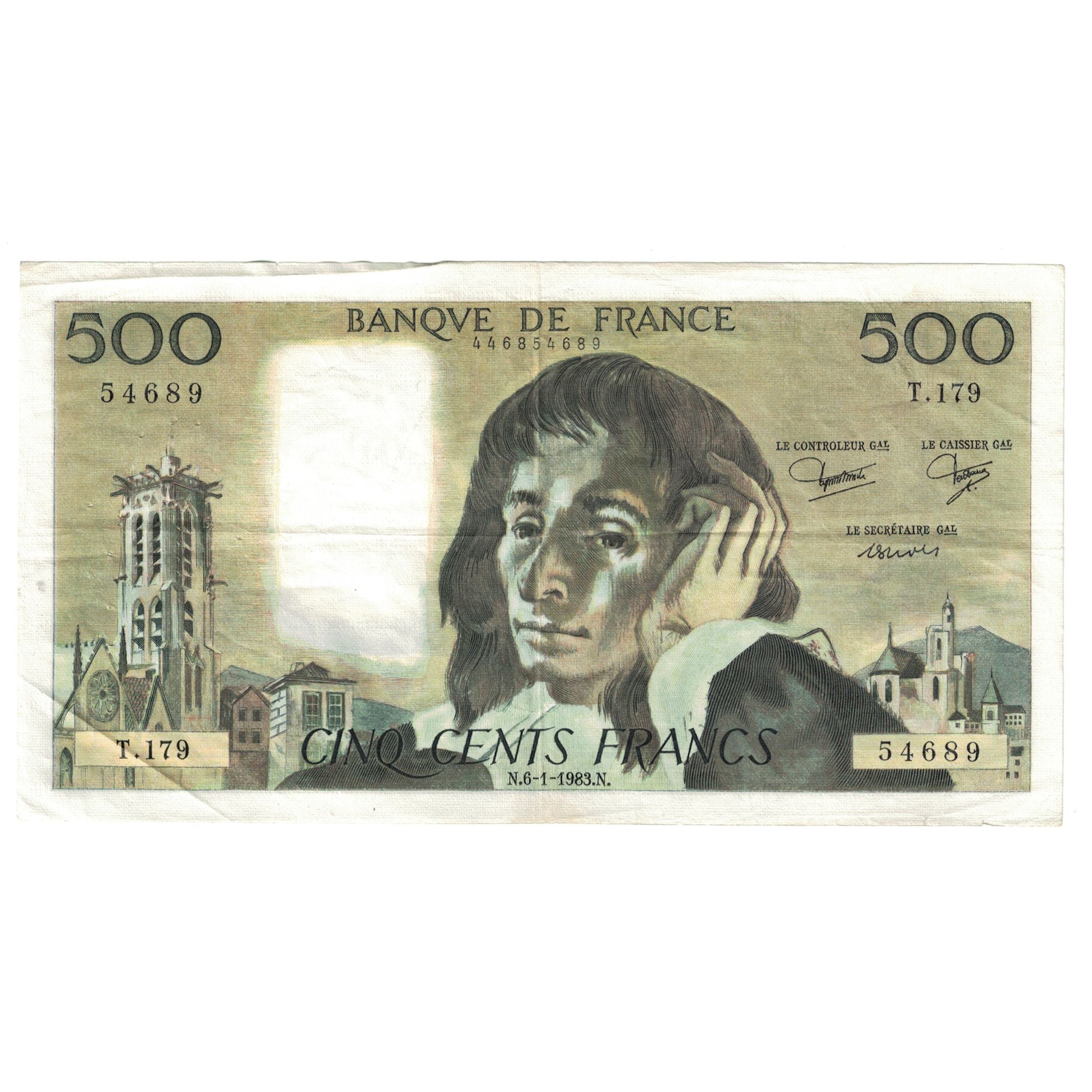 Francia, 500 Francs, Pascal, 1983, T.179 54689, BB, Fayette:71.28, KM:156e