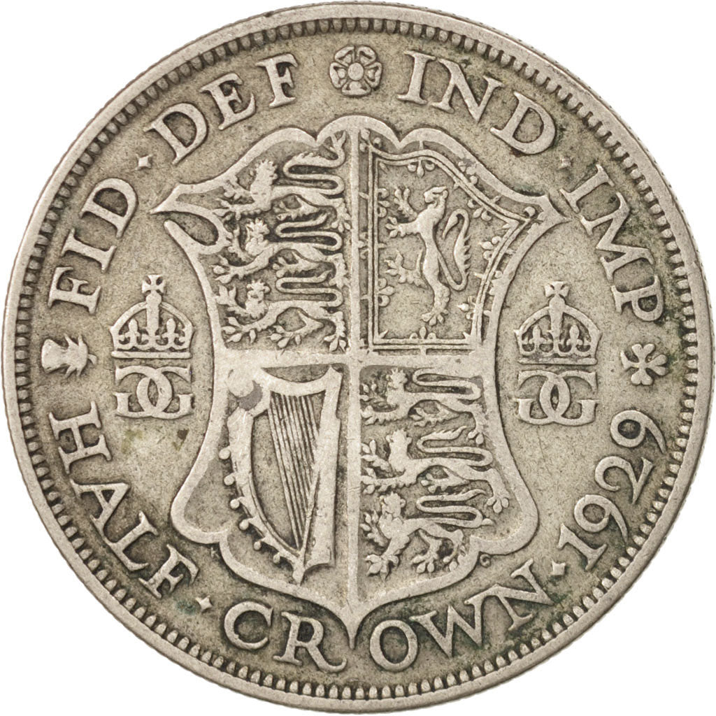 Great Britain, George V, 1/2 Crown, 1929, VF(30-35), Silver, KM:835