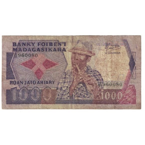 Banknote, Madagascar, 1000 Francs = 200 Ariary, KM:72a, F(12-15)