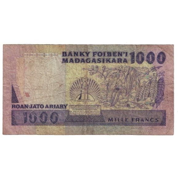 Banknote, Madagascar, 1000 Francs = 200 Ariary, KM:72a, F(12-15)