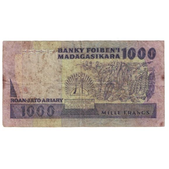 Banknote, Madagascar, 1000 Francs = 200 Ariary, KM:72a, F(12-15)
