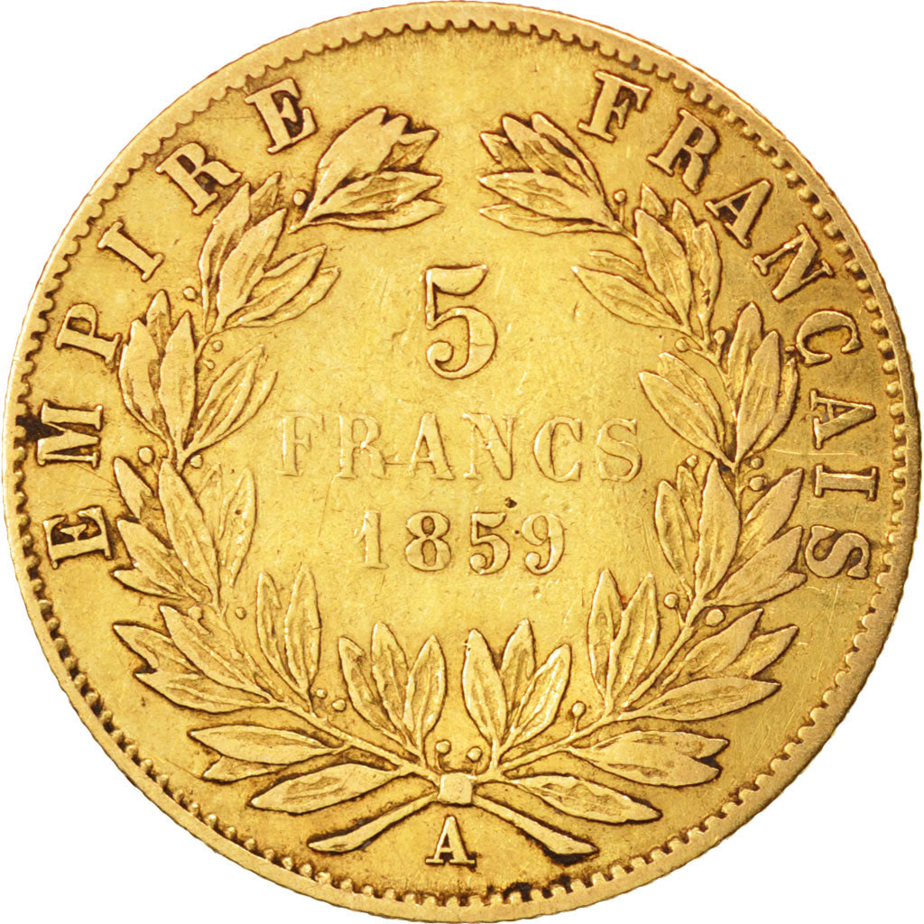 France, Napoléon III, 5 Francs, 1859, Paris, TB, Or, KM:787.1, Gadoury 1001