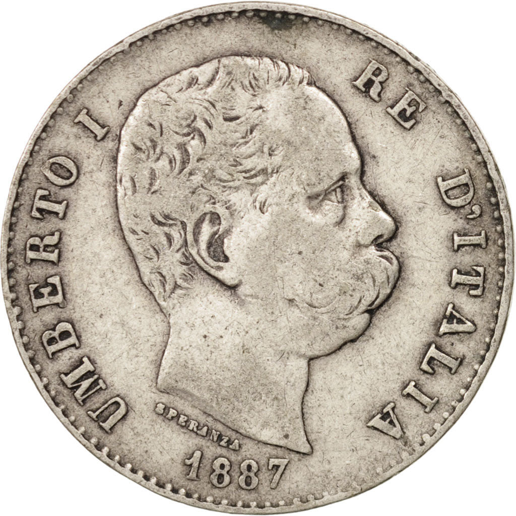 Italy, Umberto I, Lira, 1887, Milan, VF(30-35), Silver, KM:24.2
